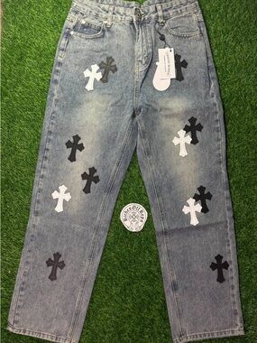 Light wash Cross Patch Baggy Denim Jeans